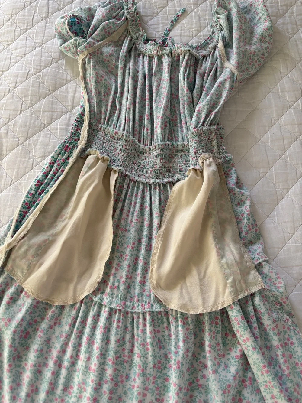 J. Crew Pale Blue/Green & Pink Floral  Tiered Maxi Dress